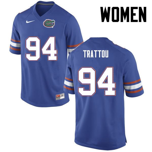 Women's NCAA Florida Gators Justin Trattou #94 Stitched Authentic Nike Blue College Football Jersey YCV2865CT